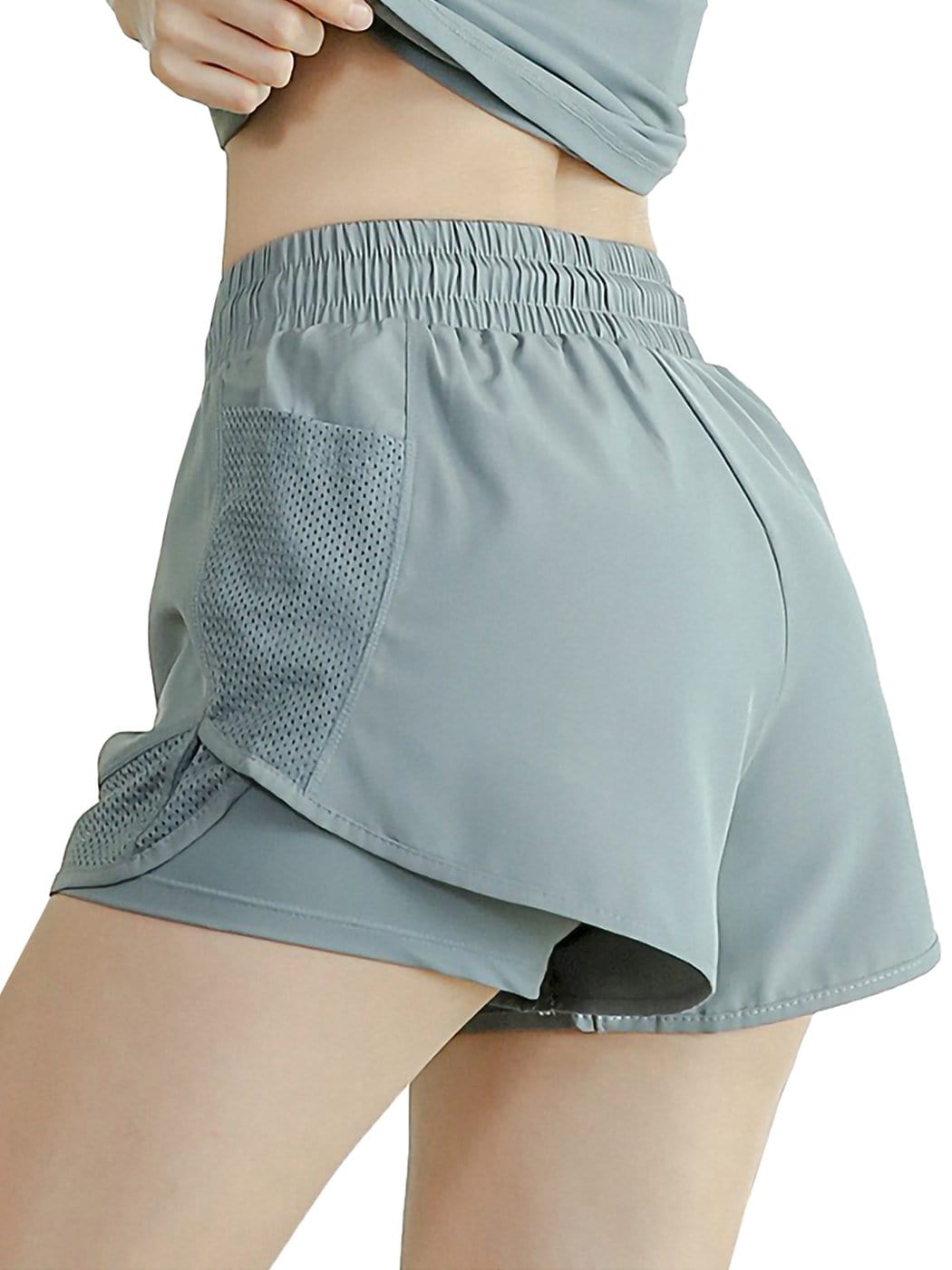 Pantalones cortos para correr, de secado rápido, 2 en 1, para entrenamiento, con bolsillos