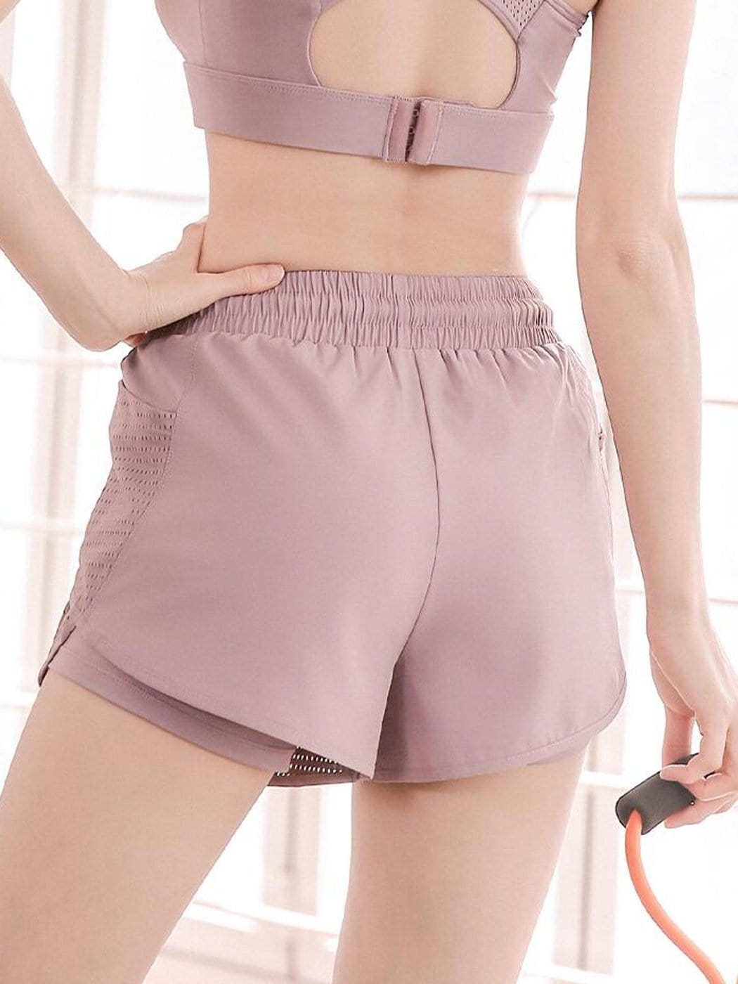 Pantalones cortos para correr, de secado rápido, 2 en 1, para entrenamiento, con bolsillos