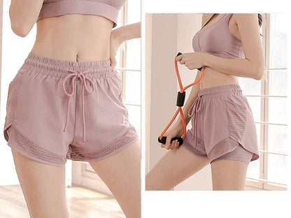 Pantalones cortos para correr, de secado rápido, 2 en 1, para entrenamiento, con bolsillos