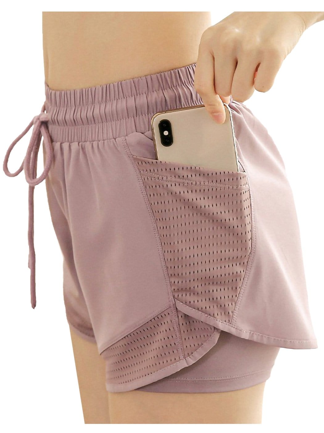 Pantalones cortos para correr, de secado rápido, 2 en 1, para entrenamiento, con bolsillos