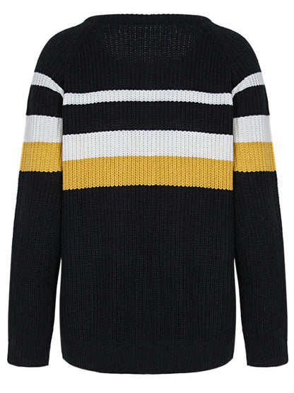 Long Sleeve Color Block Striped Casual Pullover Sweater