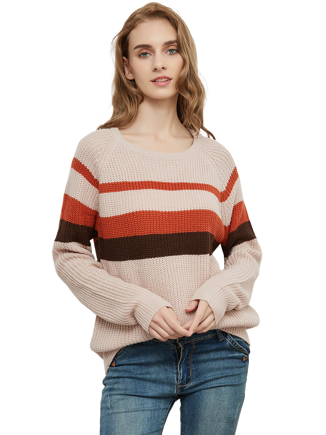 Long Sleeve Color Block Striped Casual Pullover Sweater