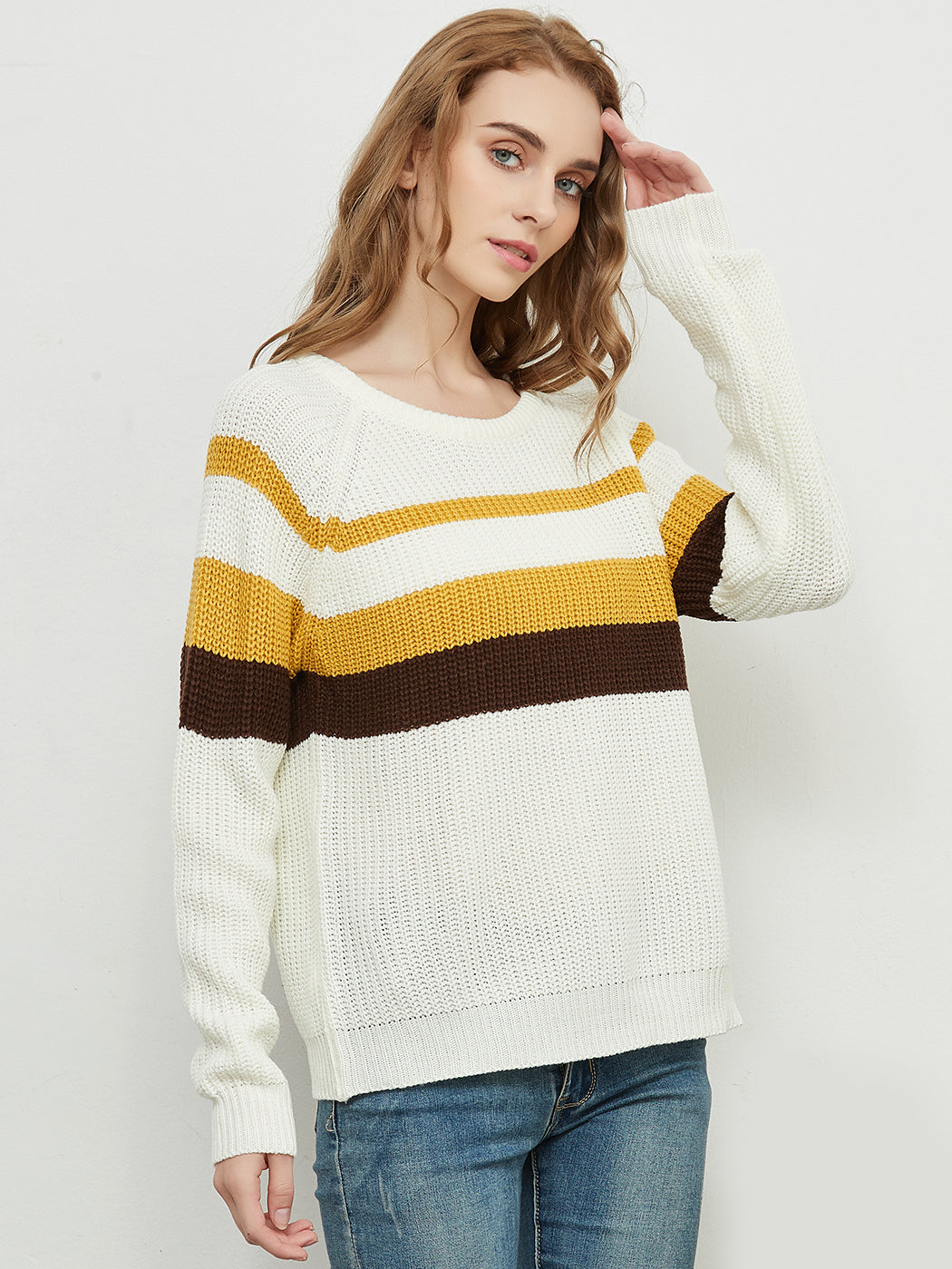 Suéter casual de rayas con bloques de color y manga larga
