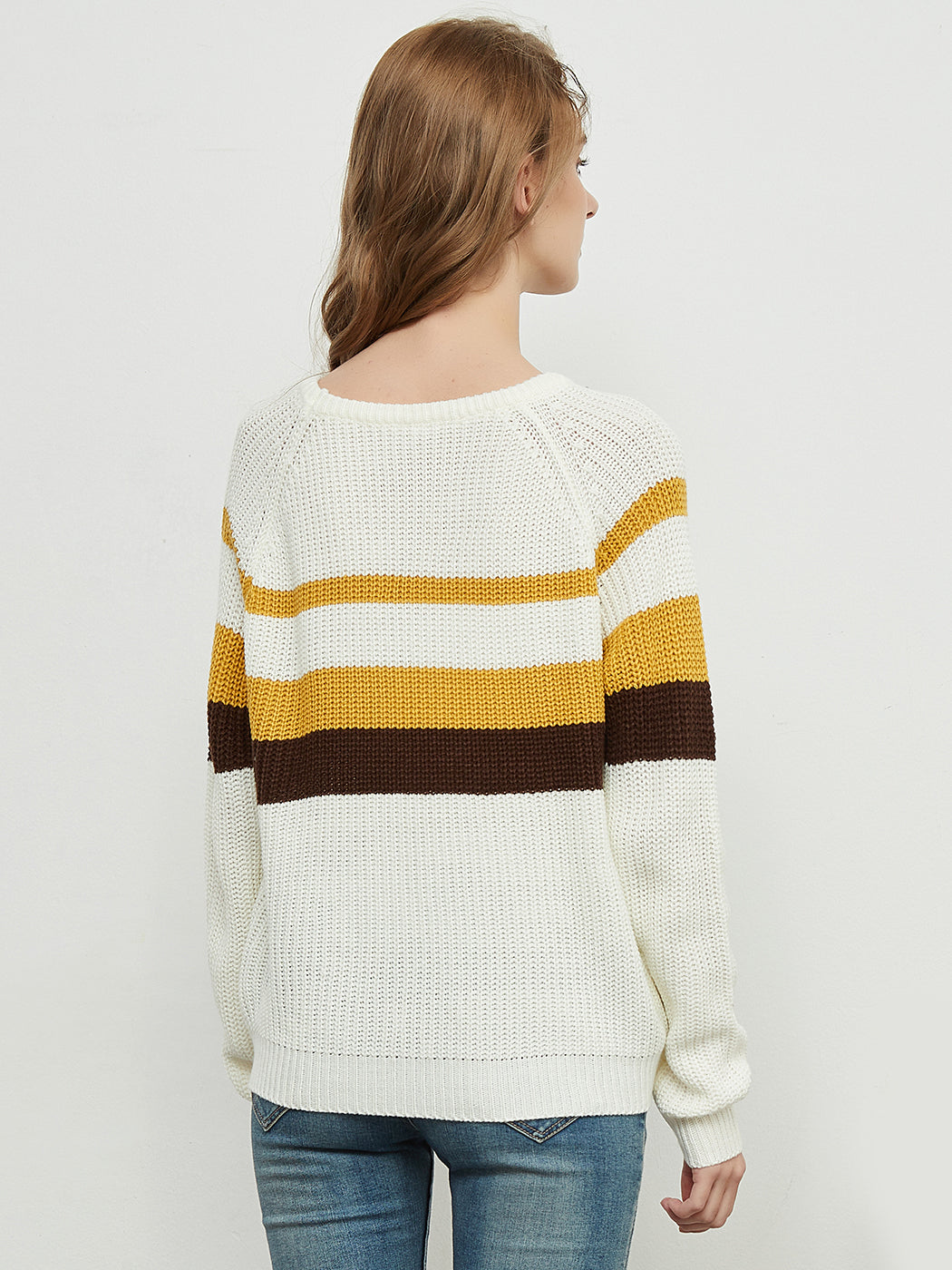 Long Sleeve Color Block Striped Casual Pullover Sweater