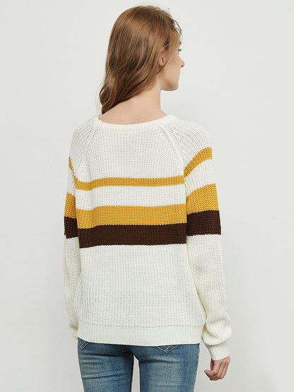 Long Sleeve Color Block Striped Casual Pullover Sweater