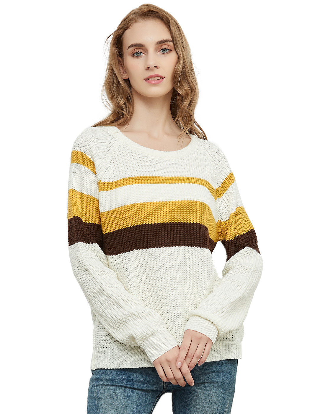 Long Sleeve Color Block Striped Casual Pullover Sweater