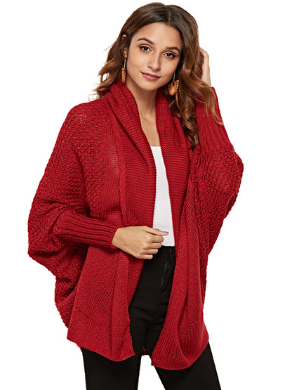 Women Batwing Sleeve Sweater Open Front Kimono Oversized Wrap Cardigan