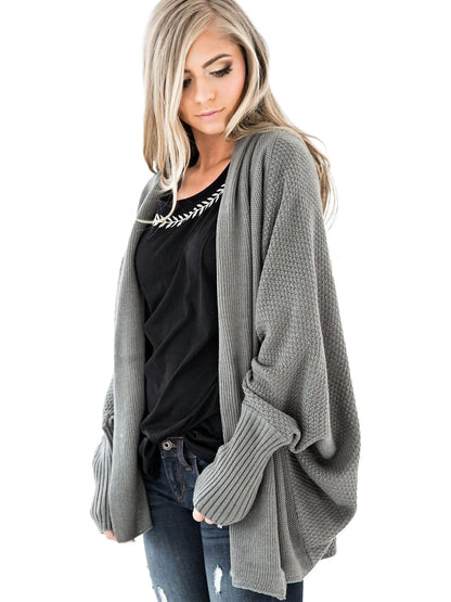 Women Batwing Sleeve Sweater Open Front Kimono Oversized Wrap Cardigan