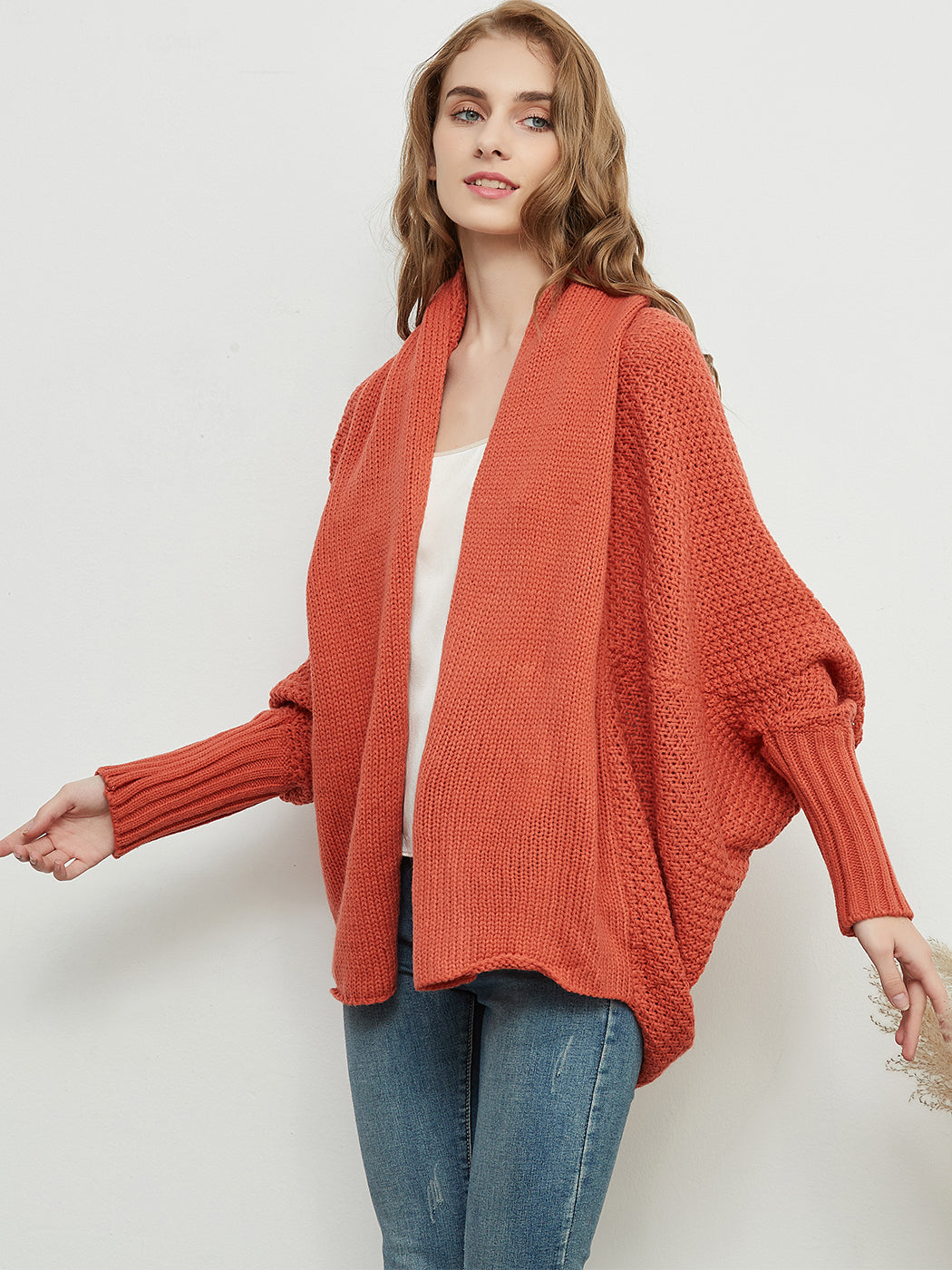 Suéter tipo kimono con mangas de murciélago para mujer, cárdigan cruzado de gran tamaño y abierto al frente