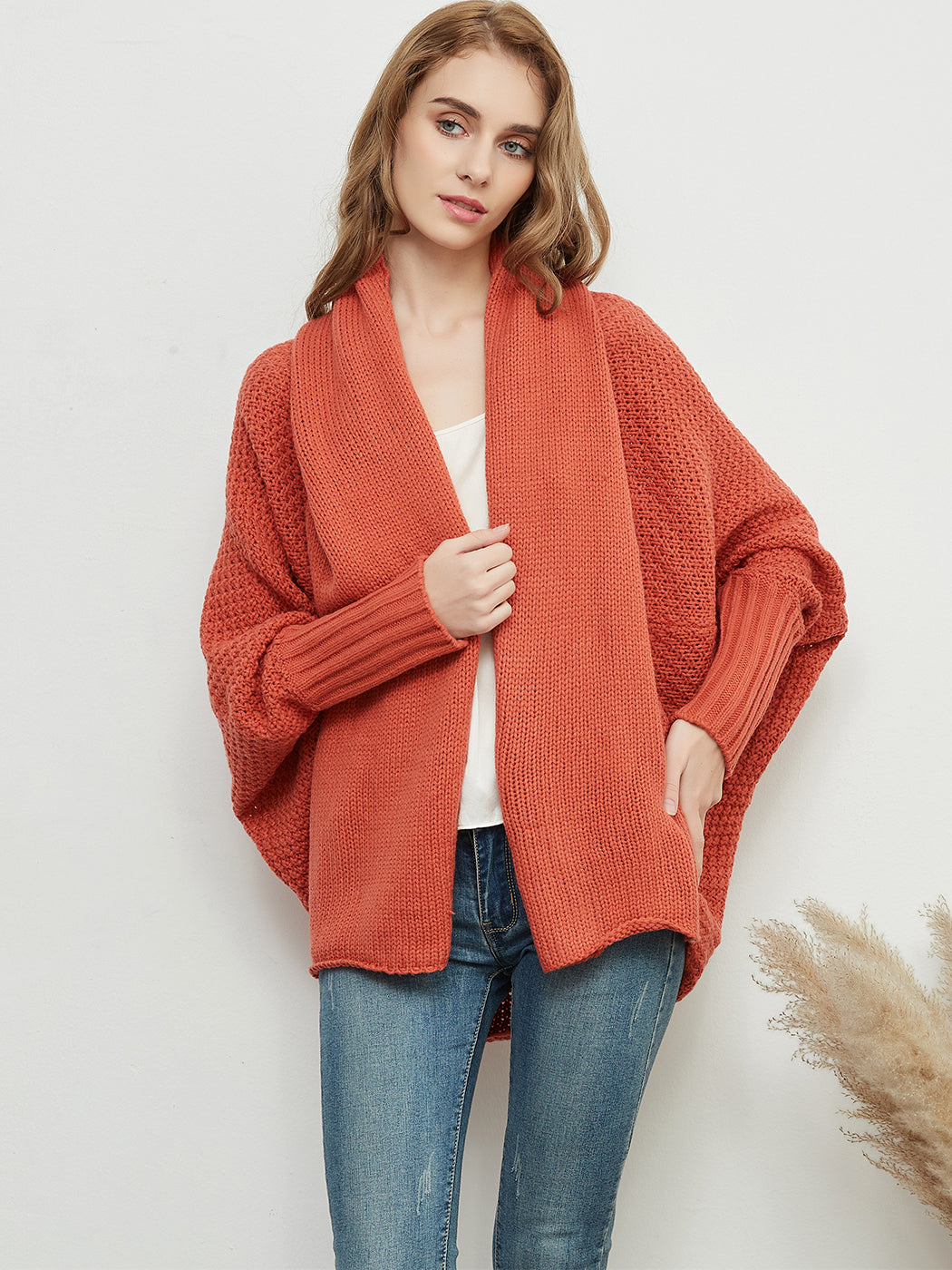 トップス acka loop Knit cardigan Women's Zip Up Cable Knit Sweater Long Sleeve Open Front