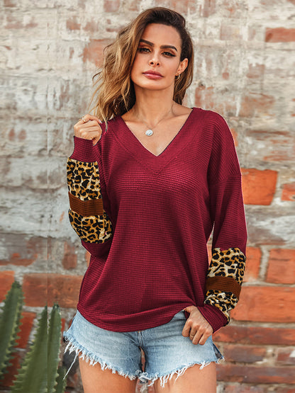 Suéteres casuales suaves de otoño e invierno con cuello en V, ligeros, de manga larga y estampado de leopardo