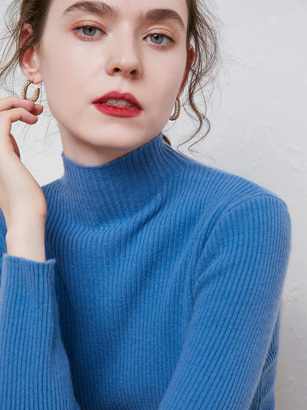 Knit Mock Turtle Neck Wool Stretch Long Sleeve Pullover Sweater