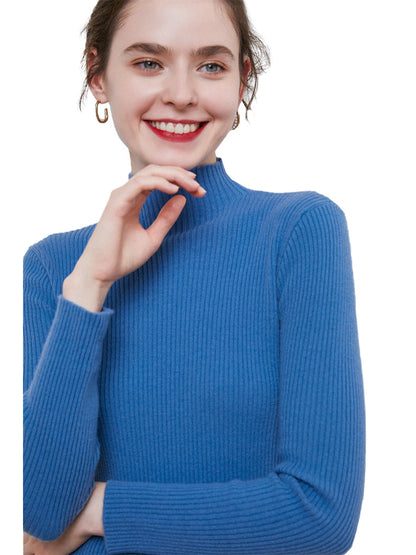 Knit Mock Turtle Neck Wool Stretch Long Sleeve Pullover Sweater