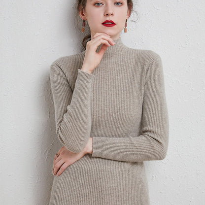 Knit Mock Turtle Neck Wool Stretch Long Sleeve Pullover Sweater