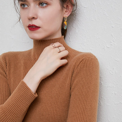 Knit Mock Turtle Neck Wool Stretch Long Sleeve Pullover Sweater