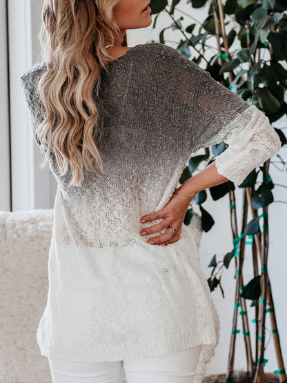 Long Sleeve V-Neck Gradient Sweater Ombre Knit Top