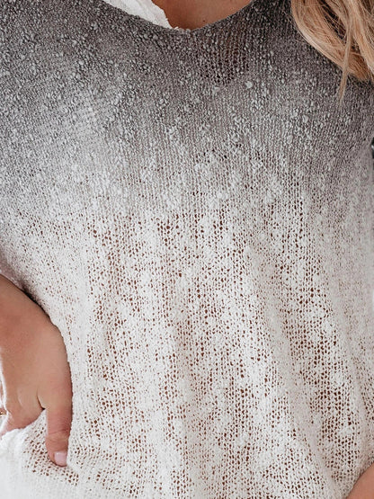 Long Sleeve V-Neck Gradient Sweater Ombre Knit Top