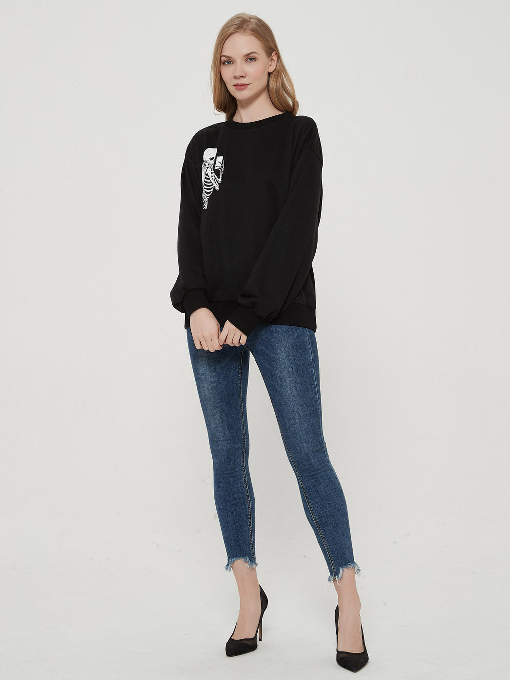Round Neck Skull Motiff Sweatshirt Pullover