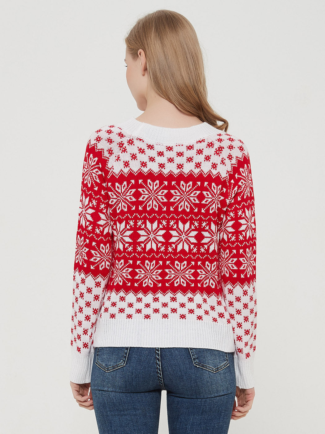 Christmas Sweater Long Sleeve Reindeer Snowflakes Patterns Pullover Tops