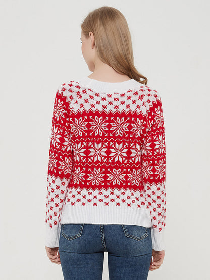 Christmas Sweater Long Sleeve Reindeer Snowflakes Patterns Pullover Tops