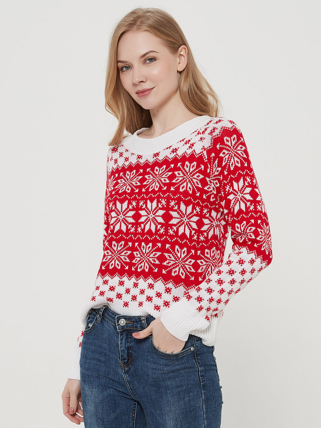 Christmas Sweater Long Sleeve Reindeer Snowflakes Patterns Pullover Tops