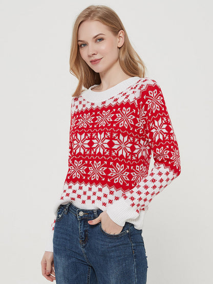 Christmas Sweater Long Sleeve Reindeer Snowflakes Patterns Pullover Tops