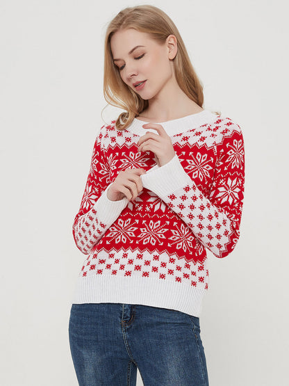 Christmas Sweater Long Sleeve Reindeer Snowflakes Patterns Pullover Tops