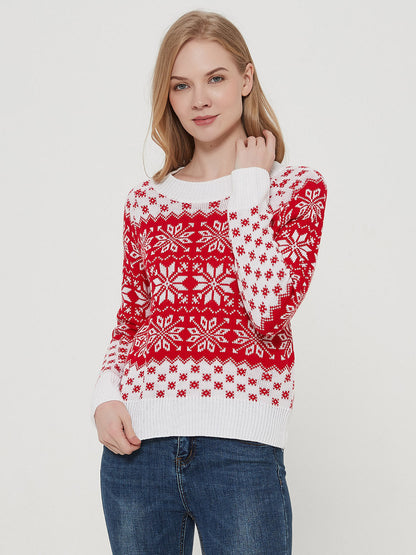 Christmas Sweater Long Sleeve Reindeer Snowflakes Patterns Pullover Tops