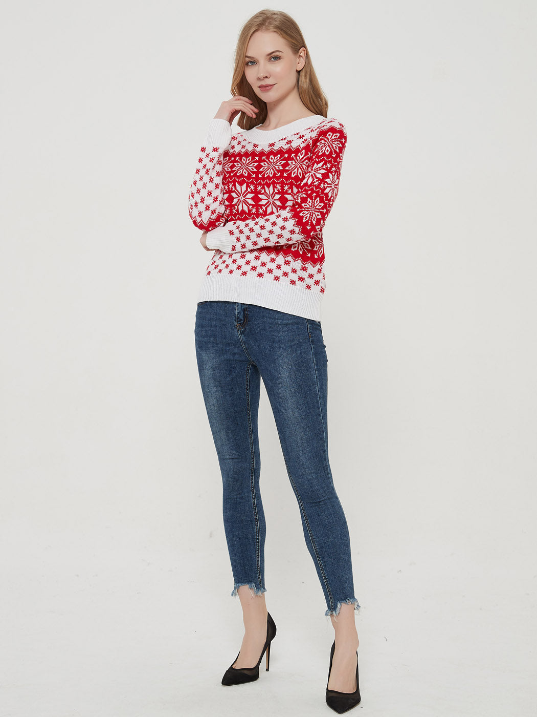 Christmas Sweater Long Sleeve Reindeer Snowflakes Patterns Pullover Tops