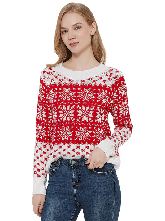 Christmas Sweater Long Sleeve Reindeer Snowflakes Patterns Pullover Tops