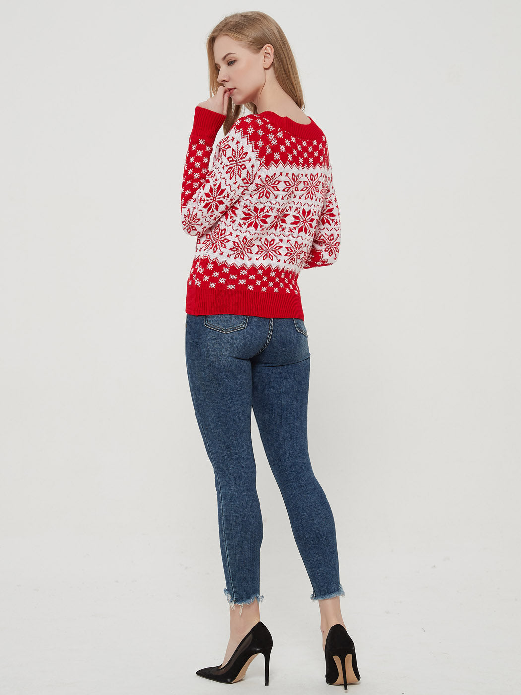 Christmas Sweater Long Sleeve Reindeer Snowflakes Patterns Pullover Tops