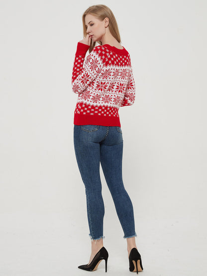 Christmas Sweater Long Sleeve Reindeer Snowflakes Patterns Pullover Tops