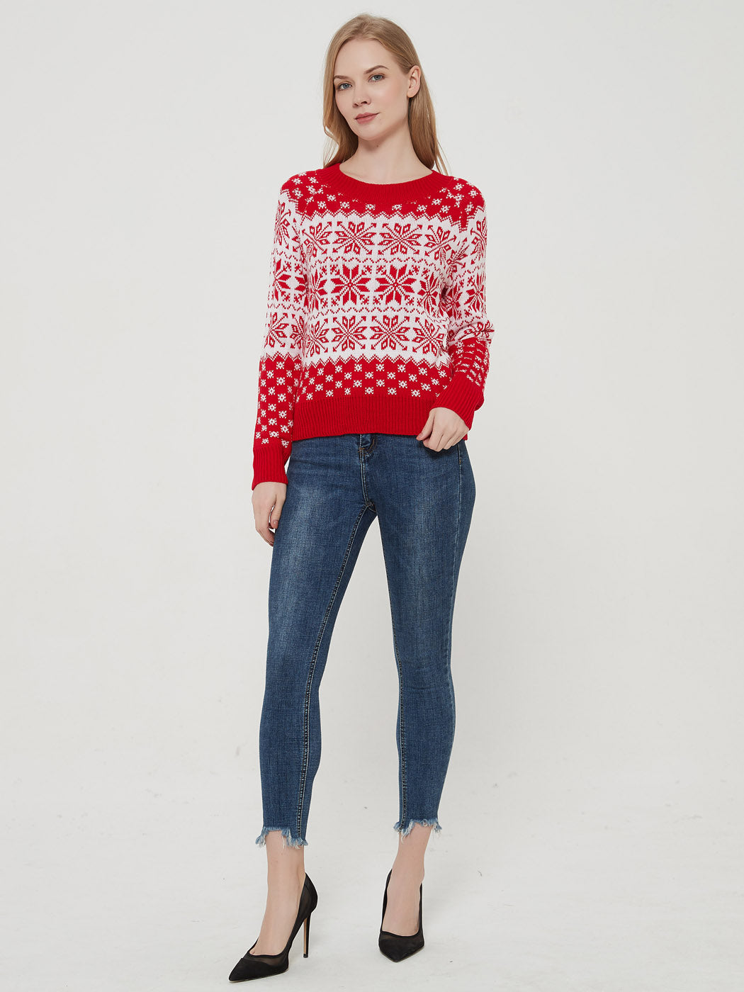 Christmas Sweater Long Sleeve Reindeer Snowflakes Patterns Pullover Tops