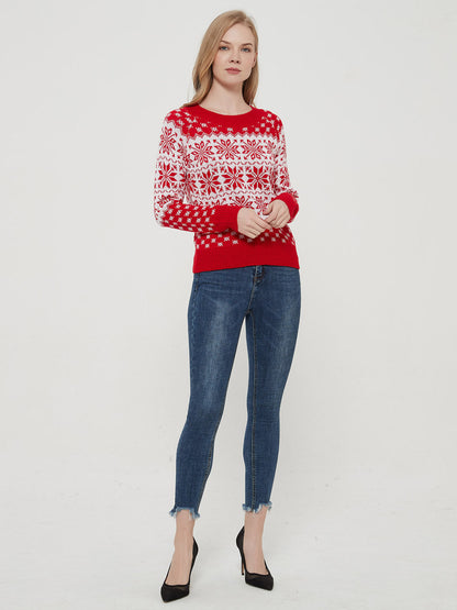 Christmas Sweater Long Sleeve Reindeer Snowflakes Patterns Pullover Tops