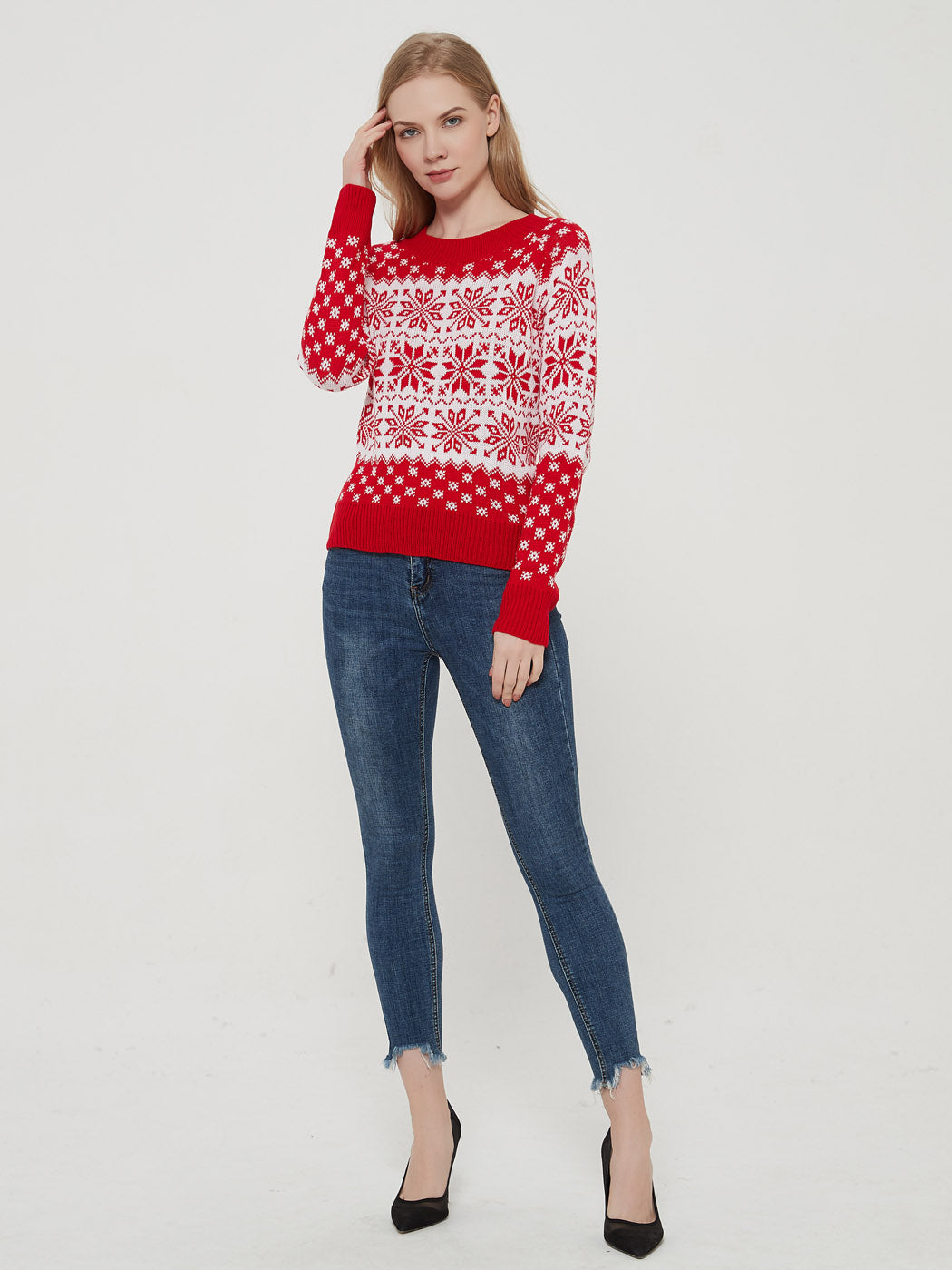 Christmas Sweater Long Sleeve Reindeer Snowflakes Patterns Pullover Tops