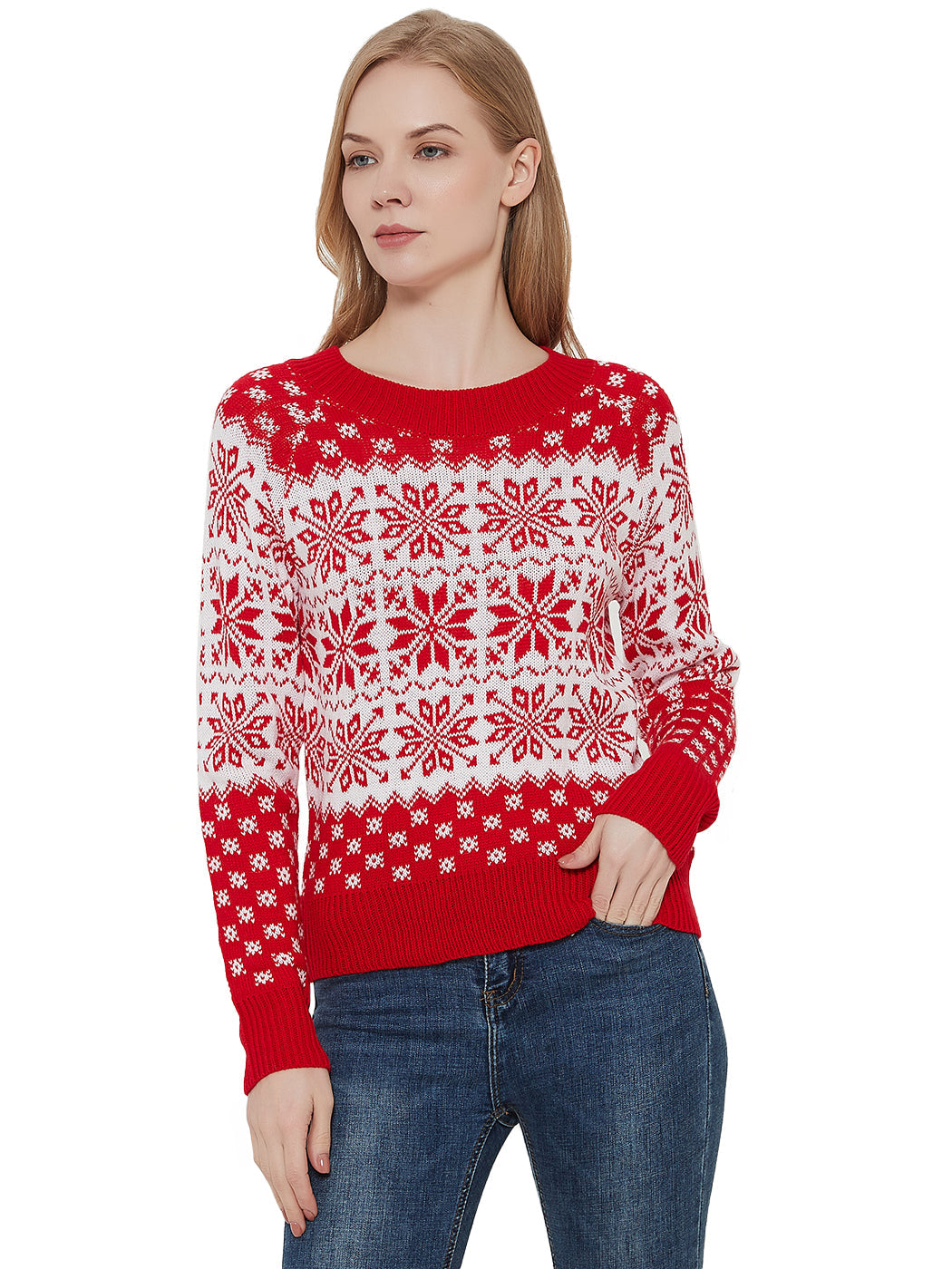 Christmas Sweater Long Sleeve Reindeer Snowflakes Patterns Pullover Tops