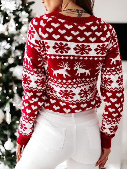 Christmas Sweater Long Sleeve Reindeer Snowflakes Patterns Pullover Tops