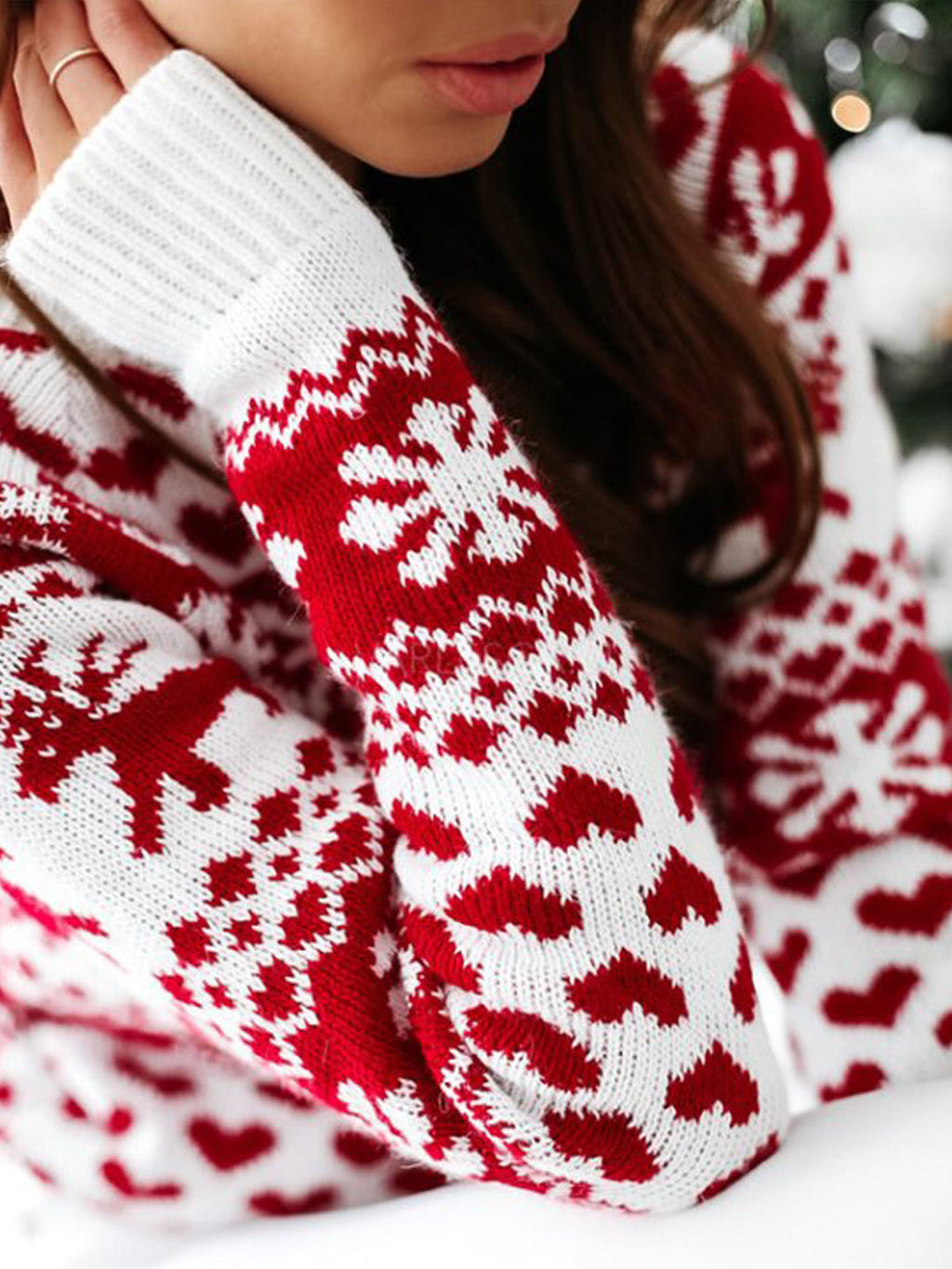 Suéter navideño de manga larga con estampado de copos de nieve y renos