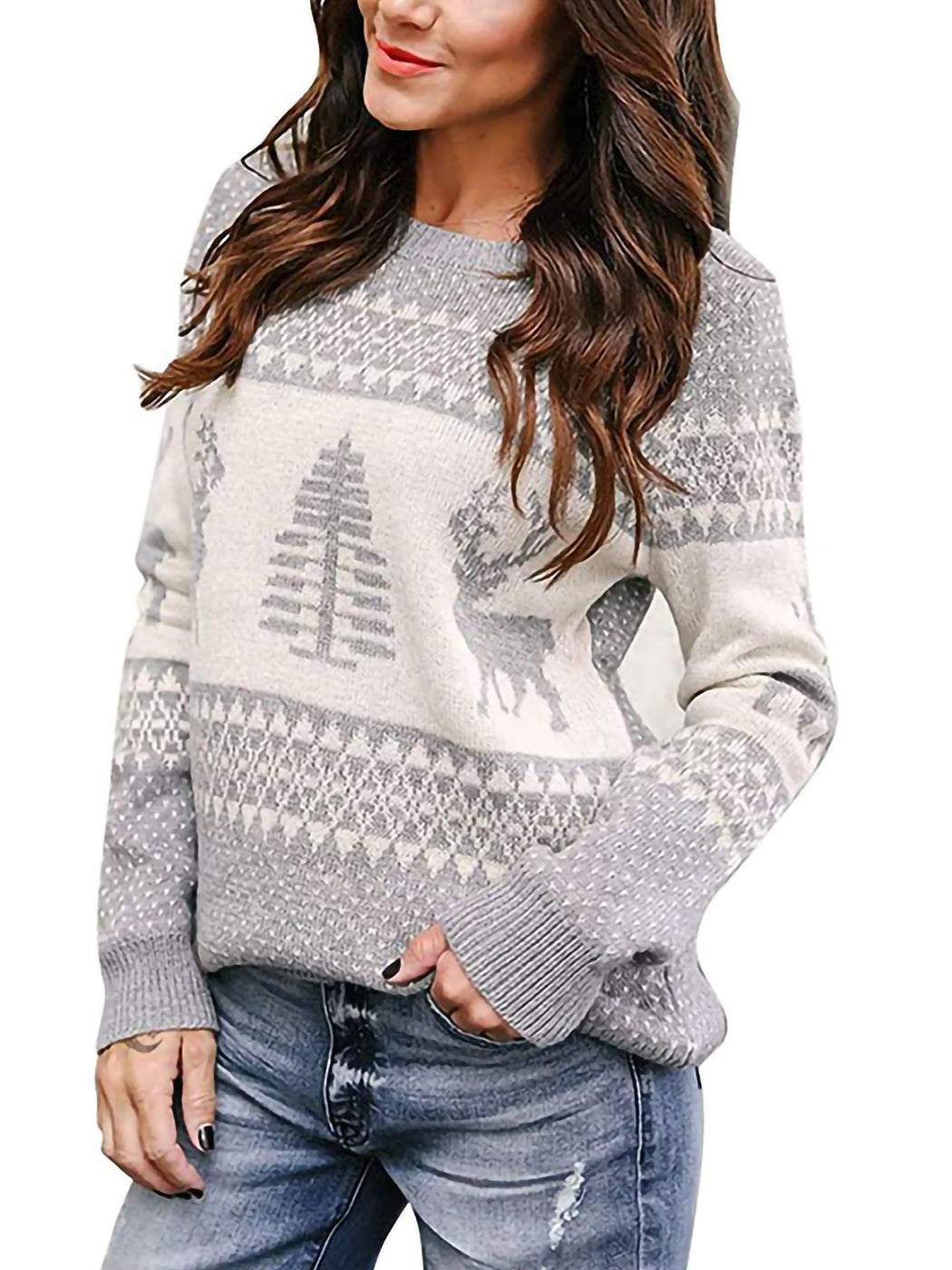 Women Stylish Christmas Pullover Sweater Cute Snowflake Reindeer Pullover