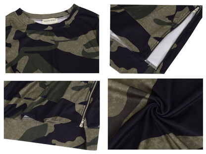 Sudadera tipo túnica con cuello redondo y mangas largas con estampado de camuflaje para mujer de Anna-Kaci