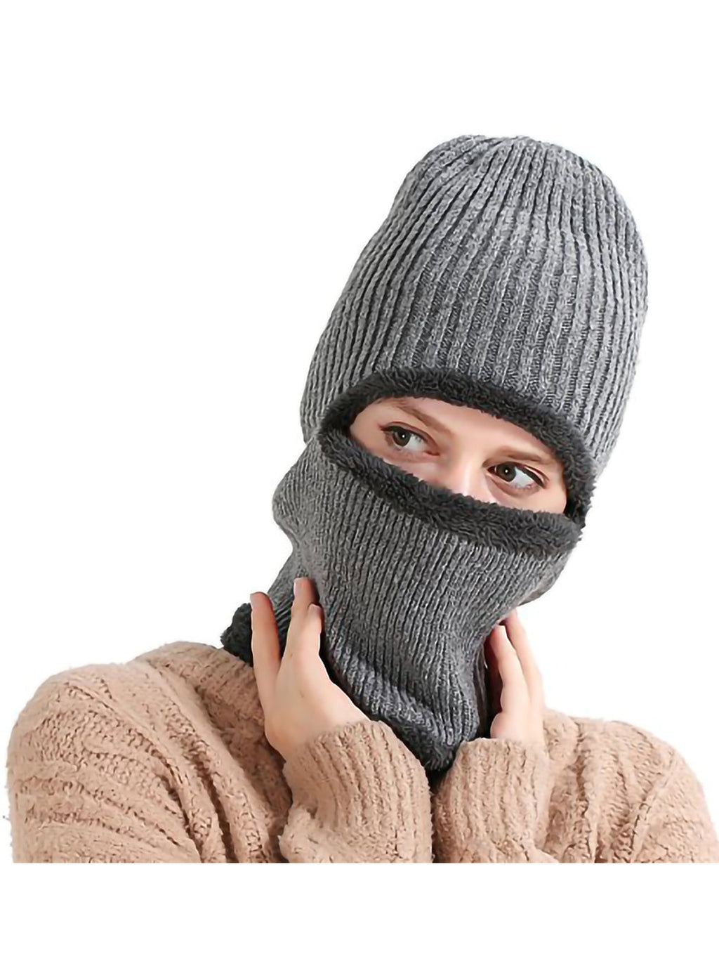 Gorro de punto de invierno con pasamontañas para ciclismo unisex