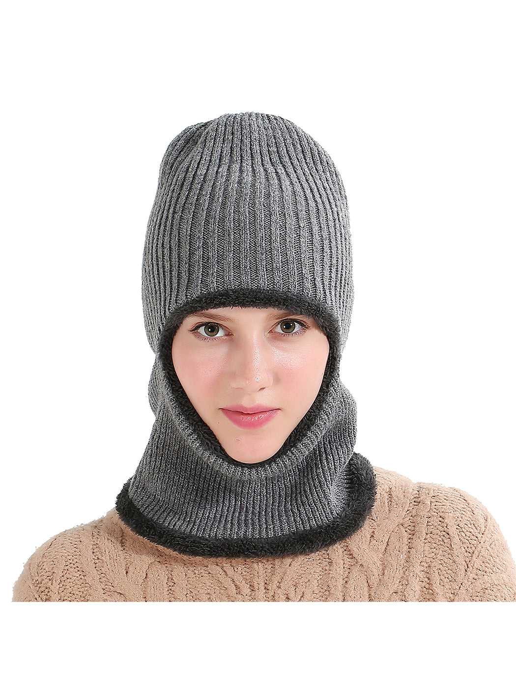Gorro de punto de invierno con pasamontañas para ciclismo unisex