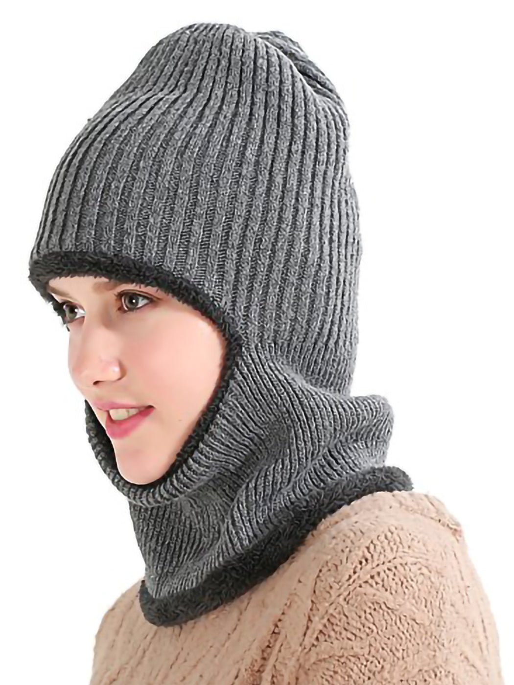 Gorro de punto de invierno con pasamontañas para ciclismo unisex