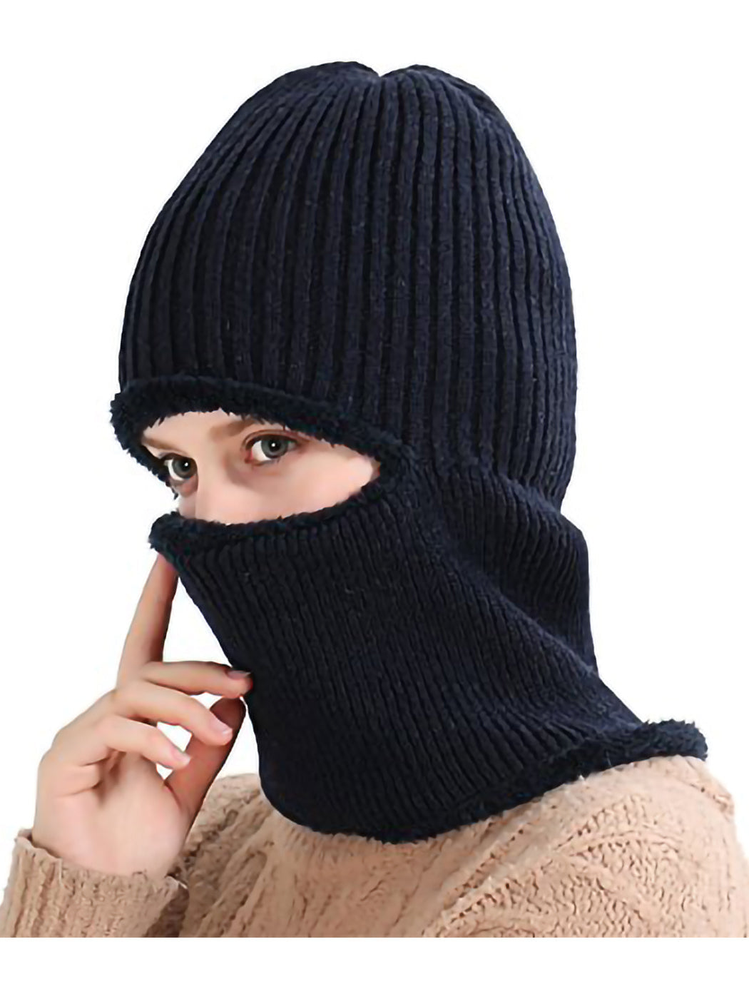 Gorro de punto de invierno con pasamontañas para ciclismo unisex