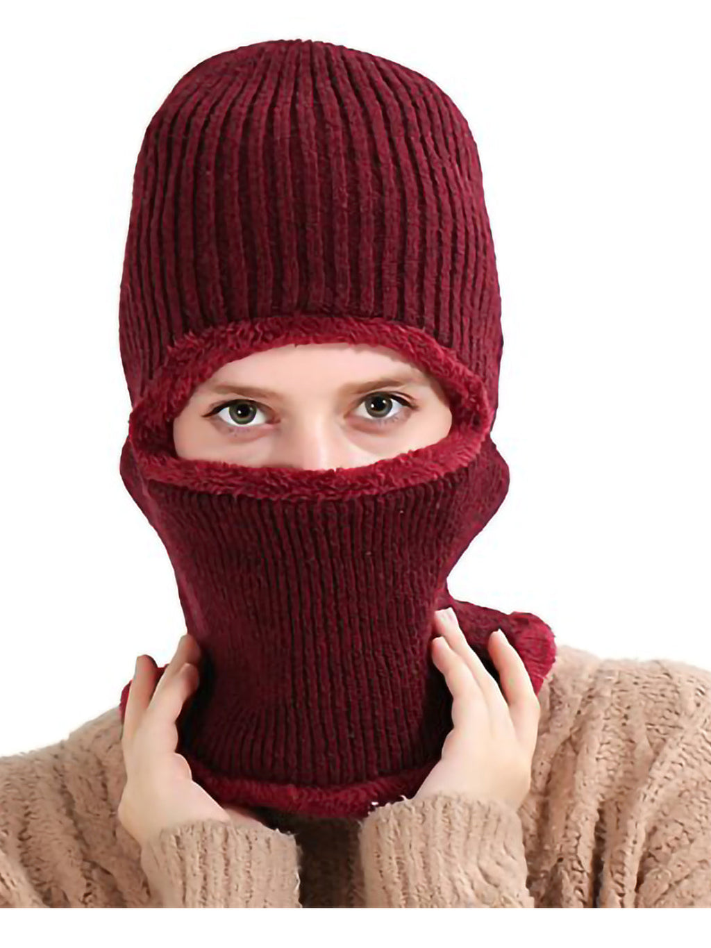 Gorro de punto de invierno con pasamontañas para ciclismo unisex