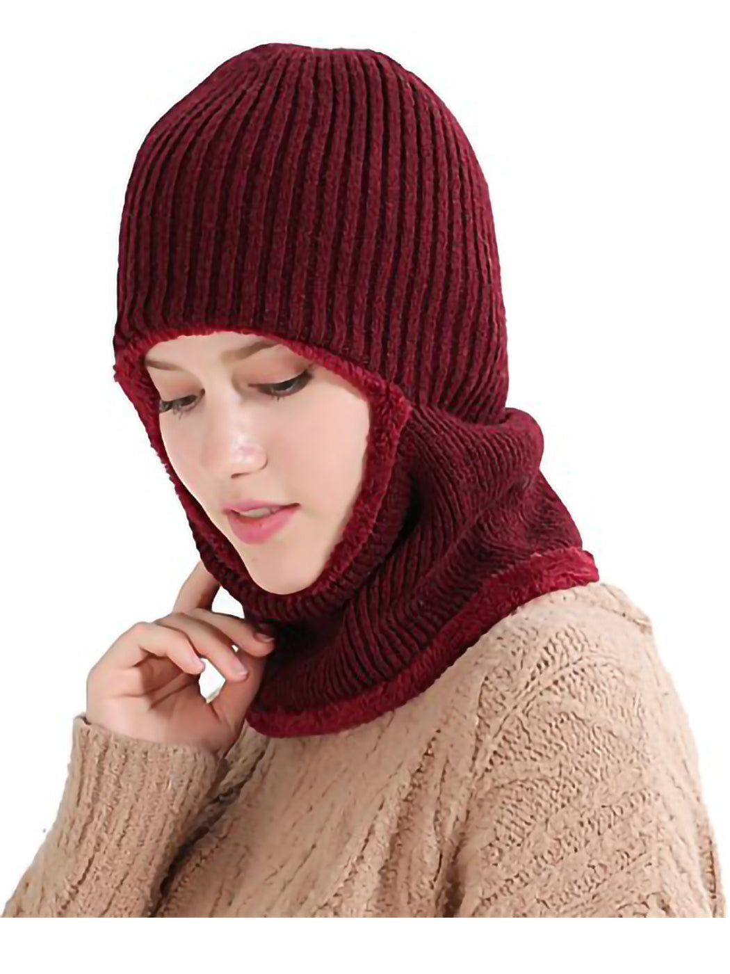 Gorro de punto de invierno con pasamontañas para ciclismo unisex