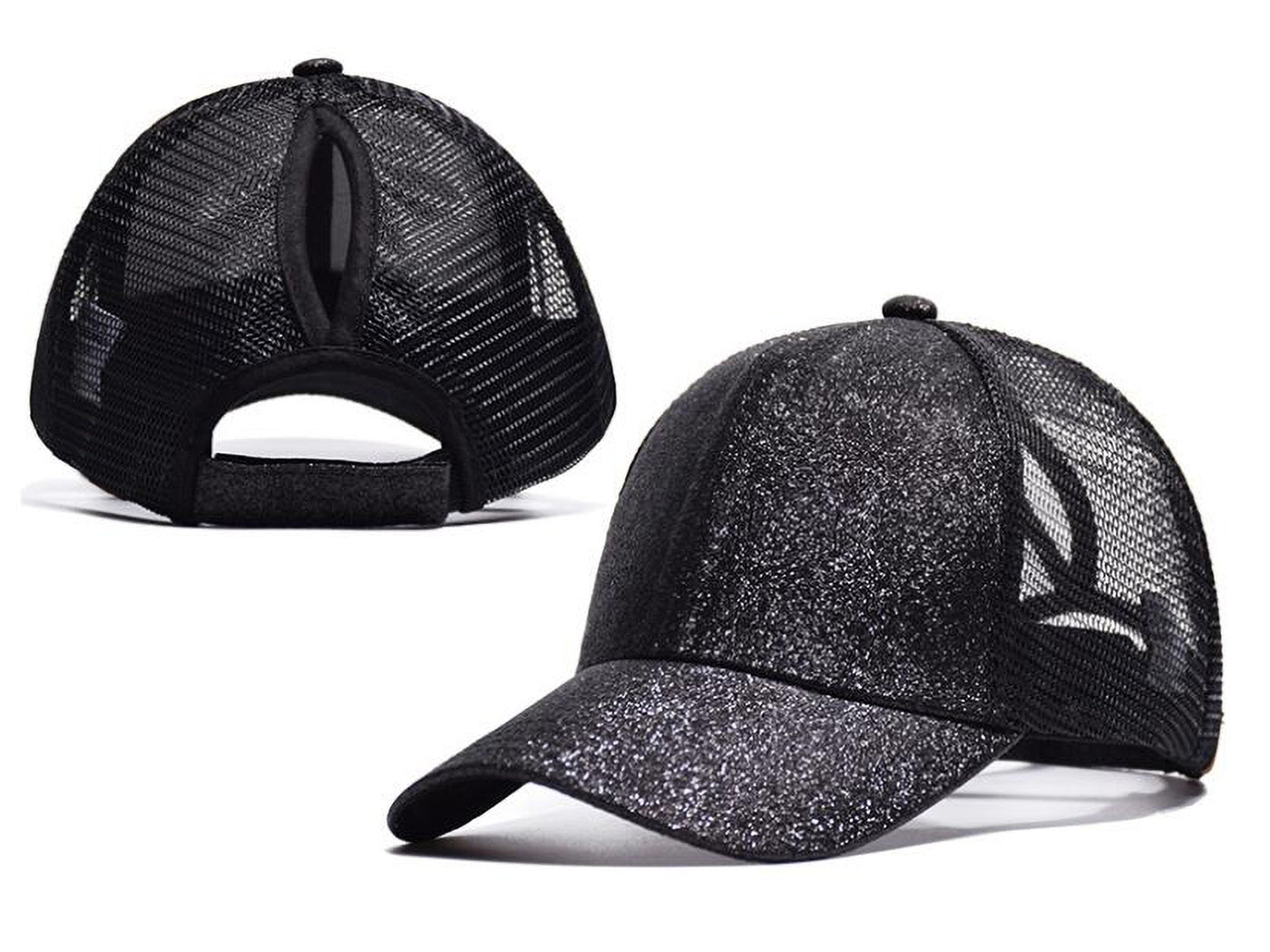 Gorra de béisbol para mujer Anna-Kaci, gorra con cola de caballo con purpurina, gorra de moño alto desordenado, gorra de camionero para papá