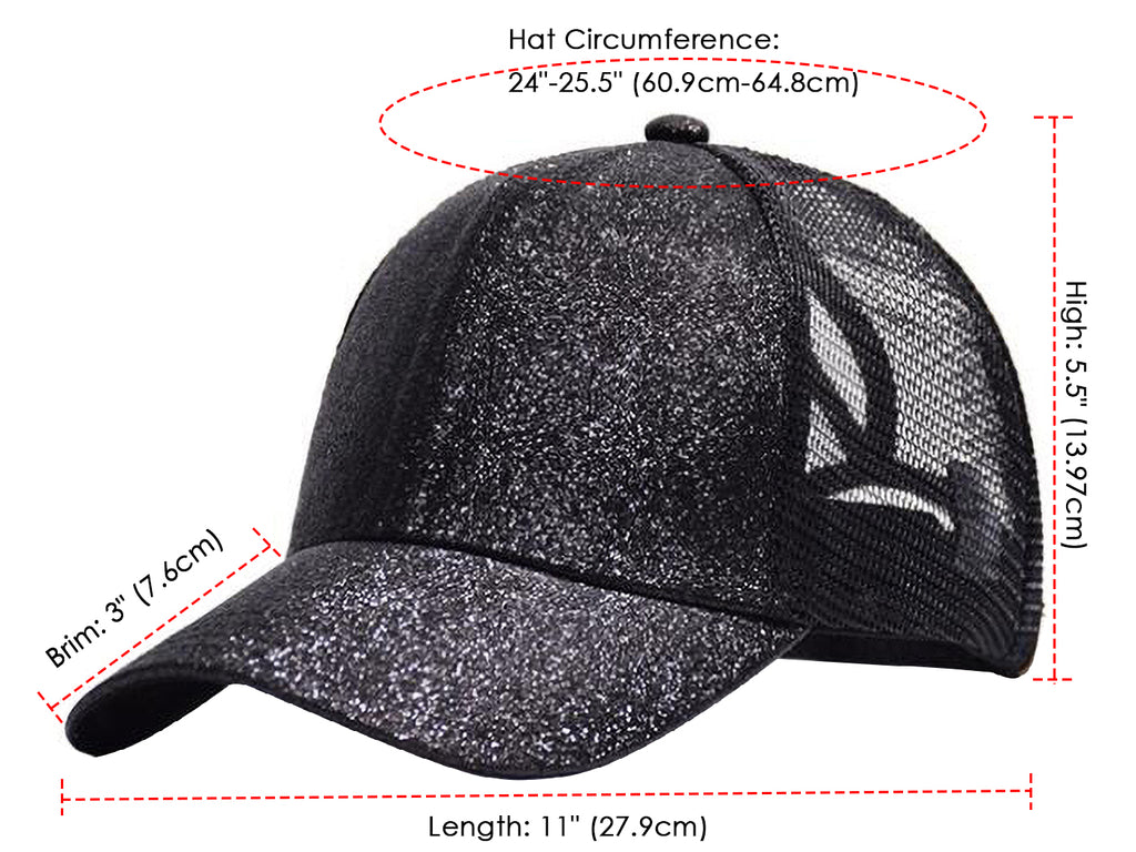 Gorra de béisbol para mujer Anna-Kaci, gorra con cola de caballo con purpurina, gorra de moño alto desordenado, gorra de camionero para papá