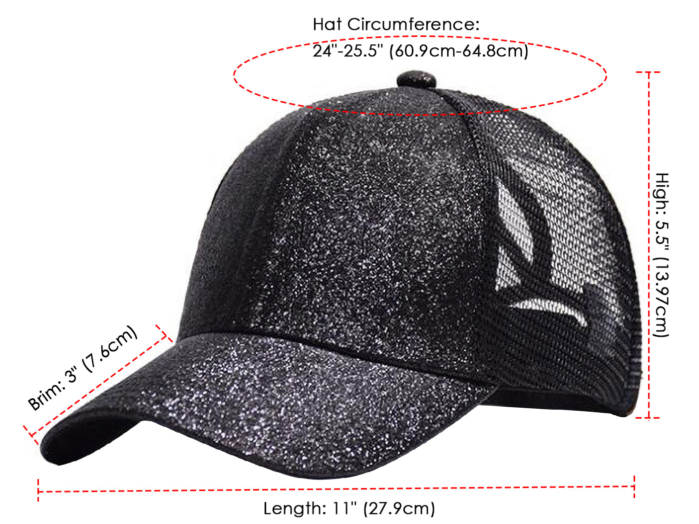 Gorra de béisbol para mujer Anna-Kaci, gorra con cola de caballo con purpurina, gorra de moño alto desordenado, gorra de camionero para papá