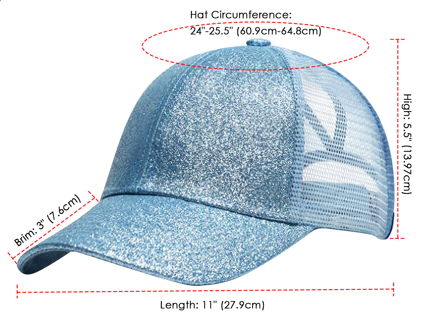 Gorra de béisbol para mujer Anna-Kaci, gorra con cola de caballo con purpurina, gorra de moño alto desordenado, gorra de camionero para papá